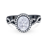 Art Deco Twisted Shank Wedding Ring Oval Round Cubic Zirconia 925 Sterling Silver