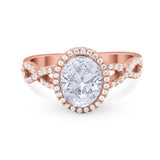 Art Deco Twisted Shank Wedding Ring Oval Round Cubic Zirconia 925 Sterling Silver