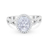 Art Deco Twisted Shank Wedding Ring Oval Round Cubic Zirconia 925 Sterling Silver
