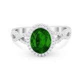 Art Deco Twisted Shank Wedding Ring Oval Round Cubic Zirconia 925 Sterling Silver