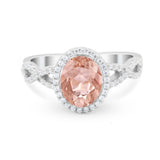 Art Deco Twisted Shank Wedding Ring Oval Round Cubic Zirconia 925 Sterling Silver