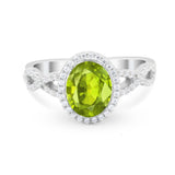 Art Deco Twisted Shank Wedding Ring Oval Round Cubic Zirconia 925 Sterling Silver