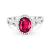 Art Deco Twisted Shank Wedding Ring Oval Round Cubic Zirconia 925 Sterling Silver