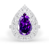 Teardrop Cocktail Ring Pear Round Cubic Zirconia 925 Sterling Silver