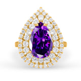 Teardrop Cocktail Ring Pear Round Cubic Zirconia 925 Sterling Silver