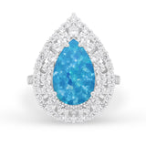 Teardrop Cocktail Ring Pear Round Cubic Zirconia 925 Sterling Silver