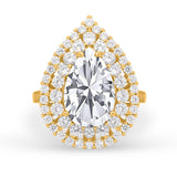 Teardrop Cocktail Ring Pear Round Cubic Zirconia 925 Sterling Silver