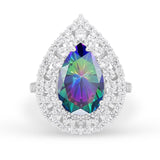 Teardrop Cocktail Ring Pear Round Cubic Zirconia 925 Sterling Silver