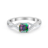 Princess Cut Wedding Ring Round Simulated Cubic Zirconia 925 Sterling Silver
