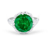 Large Stone Cocktail Ring Art Deco Simulated Cubic Zirconia 925 Sterling Silver