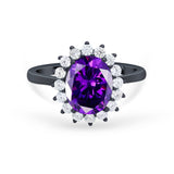 Floral Oval Wedding Ring Round Simulated Cubic Zirconia 925 Sterling Silver