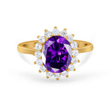 Floral Oval Wedding Ring Round Simulated Cubic Zirconia 925 Sterling Silver