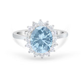 Floral Oval Wedding Ring Round Simulated Cubic Zirconia 925 Sterling Silver