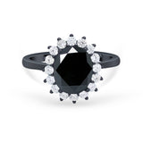 Floral Oval Wedding Ring Round Simulated Cubic Zirconia 925 Sterling Silver