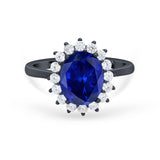 Floral Oval Wedding Ring Round Simulated Cubic Zirconia 925 Sterling Silver