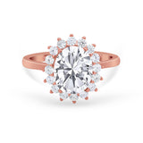 Floral Oval Wedding Ring Round Simulated Cubic Zirconia 925 Sterling Silver