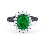 Floral Oval Wedding Ring Round Simulated Cubic Zirconia 925 Sterling Silver