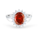 Floral Oval Wedding Ring Round Simulated Cubic Zirconia 925 Sterling Silver