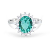 Floral Oval Wedding Ring Round Simulated Cubic Zirconia 925 Sterling Silver