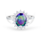 Floral Oval Wedding Ring Round Simulated Cubic Zirconia 925 Sterling Silver