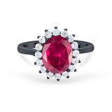 Floral Oval Wedding Ring Round Simulated Cubic Zirconia 925 Sterling Silver