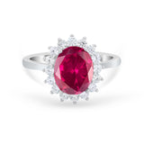 Floral Oval Wedding Ring Round Simulated Cubic Zirconia 925 Sterling Silver