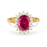 Floral Oval Wedding Ring Round Simulated Cubic Zirconia 925 Sterling Silver