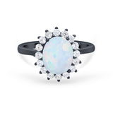 Floral Oval Wedding Ring Round Simulated Cubic Zirconia 925 Sterling Silver