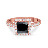 Halo Princess Cut Wedding Ring Simulated Cubic Zirconia 925 Sterling Silver