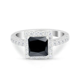 Halo Princess Cut Wedding Ring Simulated Cubic Zirconia 925 Sterling Silver