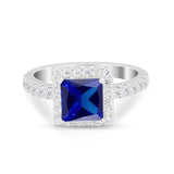 Halo Princess Cut Wedding Ring Simulated Cubic Zirconia 925 Sterling Silver