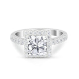 Halo Princess Cut Wedding Ring Simulated Cubic Zirconia 925 Sterling Silver