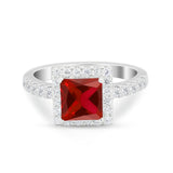 Halo Princess Cut Wedding Ring Simulated Cubic Zirconia 925 Sterling Silver