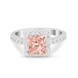 Halo Princess Cut Wedding Ring Simulated Cubic Zirconia 925 Sterling Silver