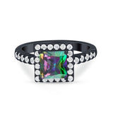 Halo Princess Cut Wedding Ring Simulated Cubic Zirconia 925 Sterling Silver
