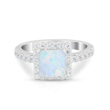 Halo Princess Cut Wedding Ring Simulated Cubic Zirconia 925 Sterling Silver