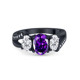 3 Stone Oval Wedding Ring Simulated Cubic Zirconia 925 Sterling Silver
