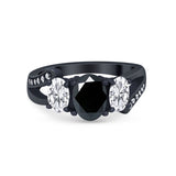 3 Stone Oval Wedding Ring Simulated Cubic Zirconia 925 Sterling Silver