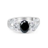 3 Stone Oval Wedding Ring Simulated Cubic Zirconia 925 Sterling Silver