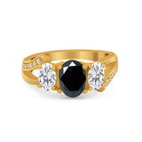 3 Stone Oval Wedding Ring Simulated Cubic Zirconia 925 Sterling Silver