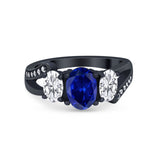 3 Stone Oval Wedding Ring Simulated Cubic Zirconia 925 Sterling Silver