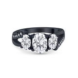 3 Stone Oval Wedding Ring Simulated Cubic Zirconia 925 Sterling Silver