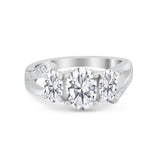 3 Stone Oval Wedding Ring Simulated Cubic Zirconia 925 Sterling Silver
