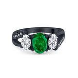 3 Stone Oval Wedding Ring Simulated Cubic Zirconia 925 Sterling Silver