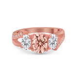 3 Stone Oval Wedding Ring Simulated Cubic Zirconia 925 Sterling Silver