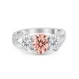 3 Stone Oval Wedding Ring Simulated Cubic Zirconia 925 Sterling Silver