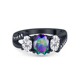 3 Stone Oval Wedding Ring Simulated Cubic Zirconia 925 Sterling Silver