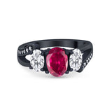 3 Stone Oval Wedding Ring Simulated Cubic Zirconia 925 Sterling Silver
