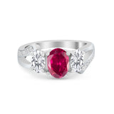 3 Stone Oval Wedding Ring Simulated Cubic Zirconia 925 Sterling Silver