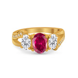 3 Stone Oval Wedding Ring Simulated Cubic Zirconia 925 Sterling Silver